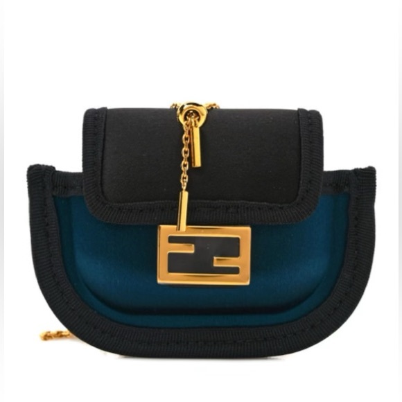 Fendi blue/black velvet micro mini baguette chain purse - Picture 1 of 4
